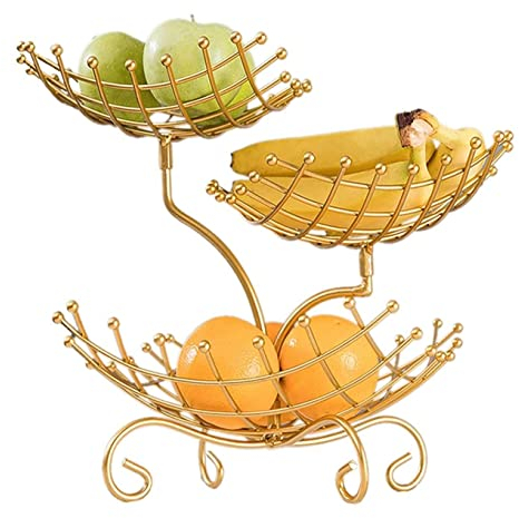 OUYUE Corbeilles à Fruits Assiette De Fruits Multicouche Creative Modern Fruit Bowl Snack Stand Exquis Fruit Basket Shelf Bol à Fruits (Color : Gold, Size : 31cm)