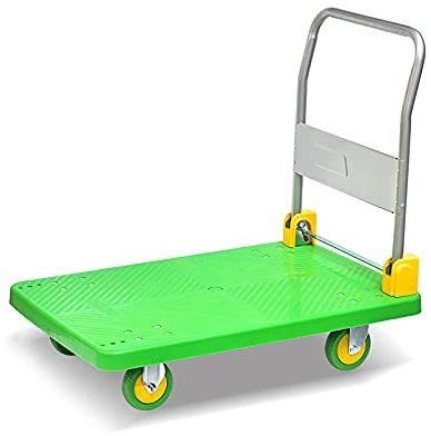 Flachbett-Handwagen Plattform-Handkarre, Schiebewagen for Bewegen, klappbarer Griff und um 360 Grad drehbare Räder for einfache Lagerung, stabiler Transport, hoher Bär Schwerlast-Flachbettwagen ( Size