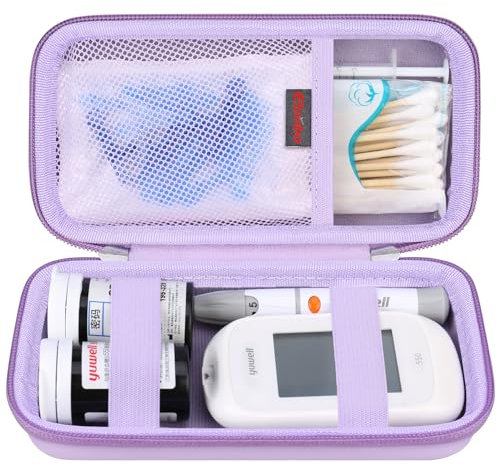 Elonbo Reiseetui für Diabetikerbedarf, Organizer für Diabetiker, Aufbewahrungstasche für Glukosemesser, Insulinstift-Tragetasche für Glukosemessgerät, Blutzuckerteststreifen, Lanzetten, Spritze, Lila