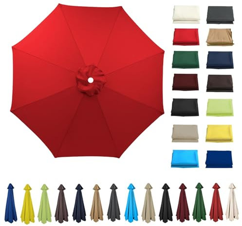 HonunGron Sonnenschirm Ersatzbezug 2m/2.7m/3m 6/8 Streben,Anti-UV Patio Umbrella Cloth Cover Marktschirm Gartenschirm Strand Terrasse Garten Sonnenschirm Ersatzteile (3m 8 Streben,Rot)