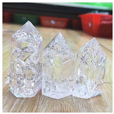 Bijoux en pierre artisanat en pierre de cristal Quartz blanc naturel fissure pinte cristal clair éclatement Points hexagonaux tour décoration de la maison bijoux en pierre décoration d'intérieur(Color