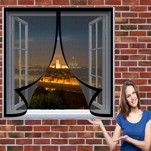 Fenetre Magnetique Rideau Anti Mouche 96 x 126 cm Moustiquaire Enroulable Sans Outil Installation Facile Porte Anti Insecte pour Les Types de Fenêtres, Noir