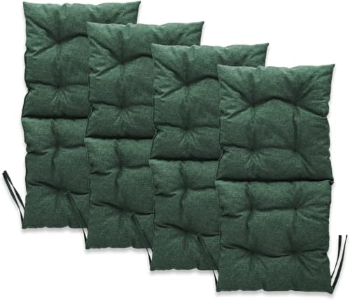 MG Design Stuhlkissen 4er Set 50 x 100 cm Sitzkissen grün - Gartenstühle Sitzauflagen aus Polsterstoff, mit weicher Füllung, mit Schnüren zum Binden - Niedriglehner Auflagen