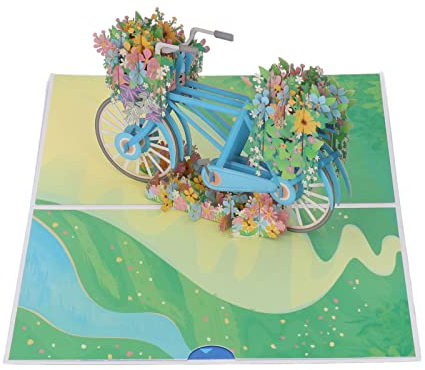 ANKROYU 3D-Grußkarten, Frühlingsblumen-Fahrrad, detaillierte Textur, dickes Papier, Geburtstagswunschkarte, 3D-Popup-Karten mit Umschlag zum Geburtstag