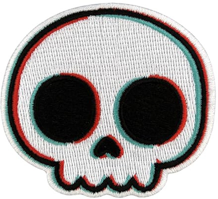 Urbanski Patch Süßer Totenkopf mit Glitch-Effekt zum Aufbügeln 6,8 x 7,5 cm | Aufnäher Applikation Bügelbild