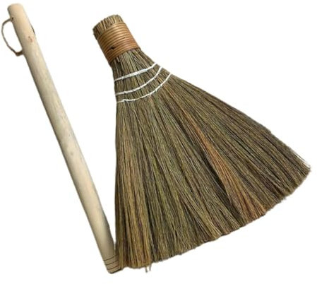 WHAMVOX Scopino Dettagliato Artigianale con Manico Rimovibile Spazzola per Pulizia Interna Ed Esterna Stile Rustico per Casa e Giardino