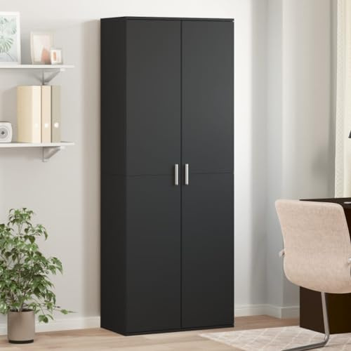 IKAYAA Putzschrank Besenschrank schmal Mehrzweckschrank Haushaltsschrank Hochschrank Lagerschrank Aufbewahrungsschrank Werkzeugschrank Schrank aus Holz-Schwarz-70x35x180 cm