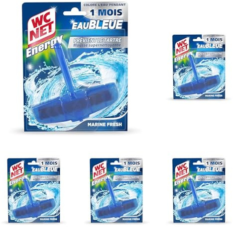 WC Net Energy Bloc Anti-tartre 5 Actions Eau Bleu Longue Durée Marine Fresh 40 g (Lot de 5)