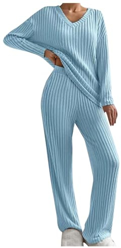 Ensemble de Costume Tricoté pour Femme Tenues de Jogging 2 Pièces Pull Tricoté Pantalon Large Combinaison de Sport Survêtement Ensemble de Vêtements de Détente Tendance Tenue de Maison Ample Pas Cher