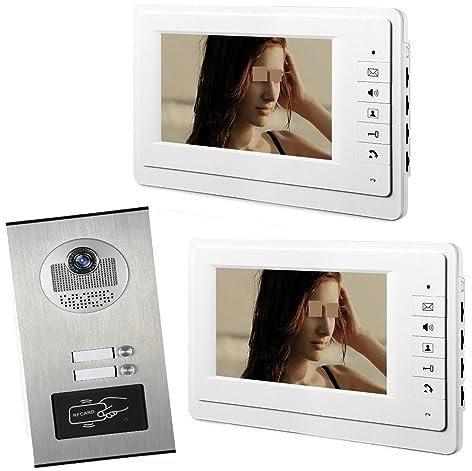 Sistema di citofono videocitofonico da 7 pollici per 2/3/4/5/6 appartamenti/famiglie, RFID, telecamera 1000TVL, campanello, telecamera per visione notturna, installazione facile (dimensioni: A KIT) (