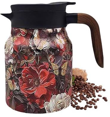 Raidley Tee Thermoskanne Mit Vintage Blumenmuster, 1000 Ml Isolierter Teekessel, Blumen-Teekannen Aus Edelstahl, Isolierte Vintage Teekanne Mit Integriertem Tee Ei Für Zuhause, Wohnung