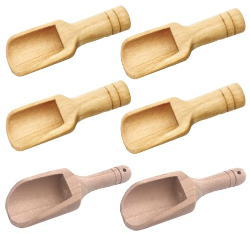 Small Wooden Spoons 6pcs Wooden Scoop,Salt Spoon Brown Mini Wooden Spoons,Mini Wooden Salt Spoons Easy to Clean,Lightweight,Used for Candy,Honey,Spices,Sugar Tea Powder,Etc.