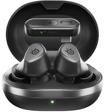 Arctis GameBuds für Xbox/PC/PS5/Switch/Mobile Quick-Switch 2,4 GHz + Bluetooth 5,3 Aktive Geräuschunterdrückung Mobile App mit Sound-Voreinstellungen Wasserdicht IP55 40-Stunden-Akku mit Qi-Ladecase