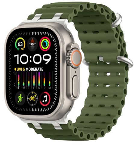 MoKo Correa Ocean Compatible con Apple Watch 42/44/45/46/49mm | Para iWatch Ultra 3/2/1,S11/10/9/8/7/6/5/4,SE 3/2/1, Correa Deportiva de Silicona, Conector Metálico
