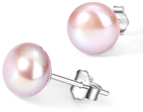 YAMI Salzwasser/Süßwasserperlenohrringe, Perlenohrringe Silber 925, Weiß/Rosa Damen Ohrringe Perlen, 6-9.5mm Perlen Ohrringe 925 Silber, Geeignet für Verschiedene Anlässe