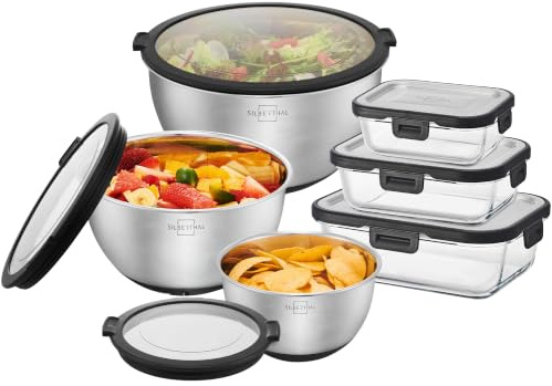 SILBERTHAL Edelstahl Schüssel mit Deckel mit Frischhaltedosen Glas | Meal Prep Set für Unterwegs und Daheim