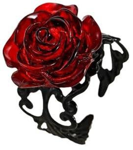 Bague Gothique Vintage Fleur Rouge Anneau Ajustable Style Punk Y2K Bijou Fleur 3D Pour Femme Confortable Mariage Halloween Soirée Cocktail Cadeau Saint-Valentin Envelopper Bijou Dark Fantaisie