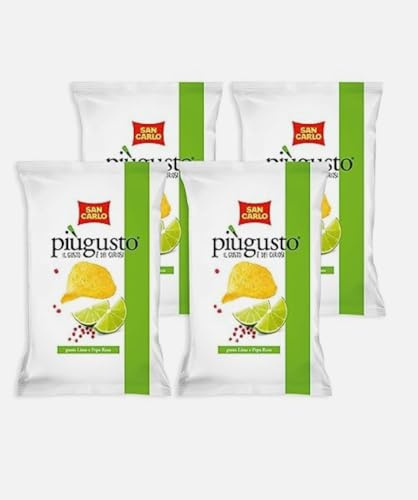 San Carlo Più Gusto Patatine Lime e Pepe Rosa, Multipack 15 Pacchetti da 70g.