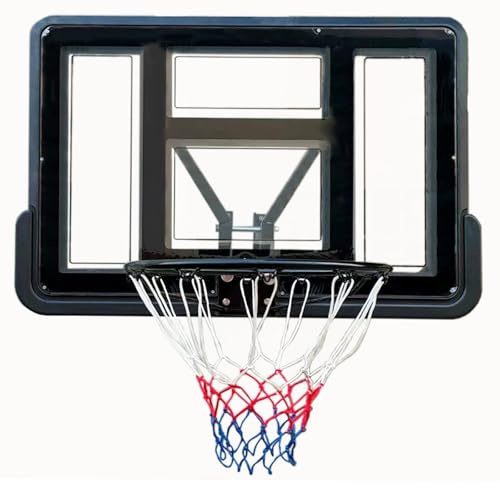 110cm Basketballbrett mit Korb, Wandmontierter Basketballkorb, Hochwertiges Brett und Ring mit Wetterfestem Netz, für Innen- und Außenbereich Garage(Black)
