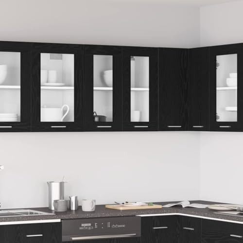 QJBSAVVA Küchenschrank Hängeschrank Modernes Design Schwarz Eiche Holzwerkstoff 60 x 31 x 60 cm Stauraum Küchenregal mit Glasfronten Elegant & Robust für Küche Essbereich