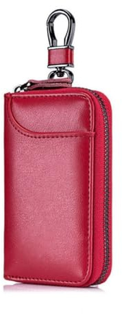 Etuis Pochette Porte Clés Cuir, Étui Porte-Clés Voiture avec 6 crochet Clip pour Homme et Femme,Crochets et Poches,rouge