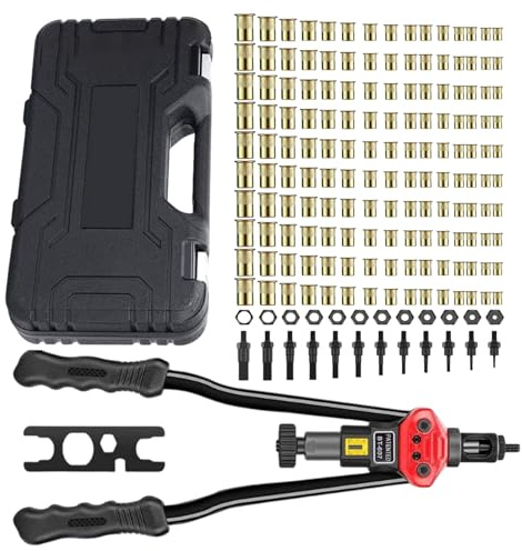 Renchey Remachador de Tuercas Ciegas,Herramienta de Remache Rosca 176 Piezas - Juego De Remachadoras Con 10 Medidas Métricas Para Reparación Automoción