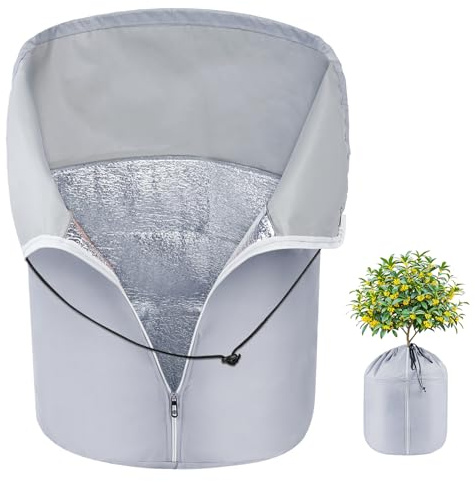 NUTKIT 1PC Protección contra Heladas para Plantas,Gris(45x55cm) | con Cordón y Cremallera, Tela Transpirable Pero Aislante, para árbOles Frutales y Plantas En Maceta