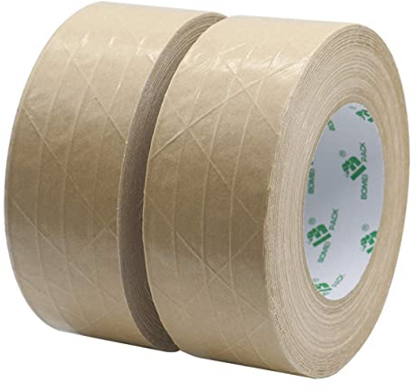 BOMEI PACK Ruban adhésif renforcé en papier kraft 2pouces*50m(2pack), ruban d'emballage autocollant gommé, pour emballage, expédition, déménagement et stockage intensifs