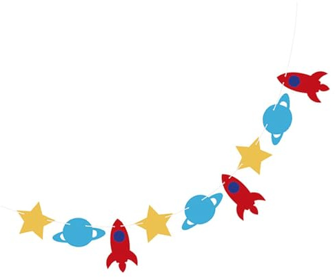 Veemoon Guirnalda de Cumpleaños para Bebés Temática Espacial Banderín de Fieltro Pentagrama de Colores Decoración Colgante para Fiesta Infantil Adecuado para Habitaciones y Eventos