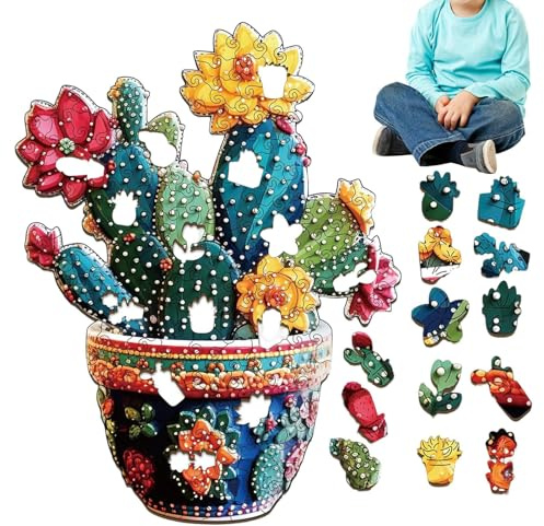 en Bois de Cactus - Jeu Familial en Bois Amusant pour ingéniosité, Art de de Cactus - pour Adultes, Adolescents, Amis et Couples
