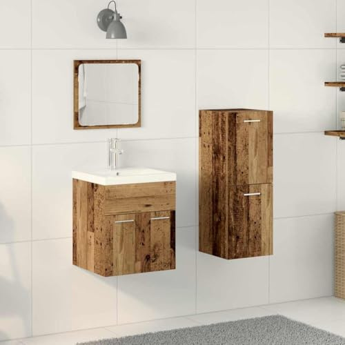Frdhee Mobile da bagno con porta, 4 pezzi in legno anticato 41 x 38,5 x 46 cm, per sotto lavabo, lavandino, armadio, mobiletto da bagno
