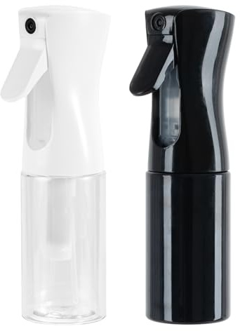 Sprühflasche für Haare, 200 ml Wasserzerstäuber, Schwarz/ Transparent | 360° Sprühbar, Wiederbefüllbar mit Komfortgriff | Für Locken, Friseur, Salon, Pflanzen und Haushalt