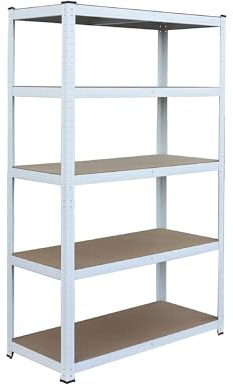 Relaxdays Schwerlastregal, HxBxT: 200x100x50 cm, 875 kg, 5 Ebenen, Lagerregal Keller & Garage, zum Stecken, weiß/braun