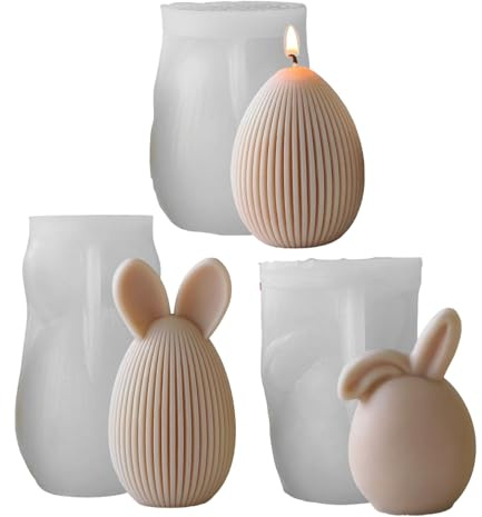 3Pcs Easter Silicone Molds - 3D Easter Resin Molds Reusable Bunny & Egg Candle Moulds for DIY Crafts, Home Decor and Holiday Favors, Flowers