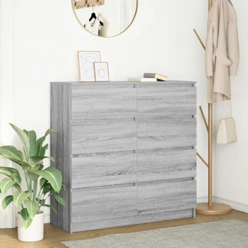 QUAHEAS Skänk Sonoma grå trämaterial 100 x 35 x 99 cm, förvaringsskåp, köksbuffé, vardagsrum Credenza, matsal förvaring, lättskött, mångsidig användning