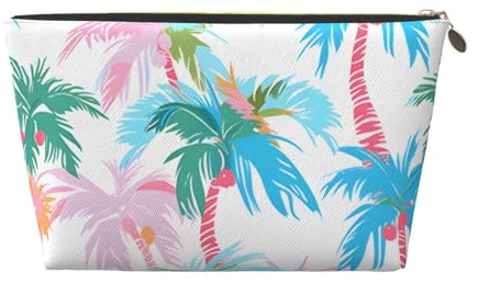 Makeup Bag Travel Toiletry Bag, Pink Blue Palm Trees Tropical Plants Large Capacity Cosmetic Bag for Women Girlfriend Toiletries Accessories