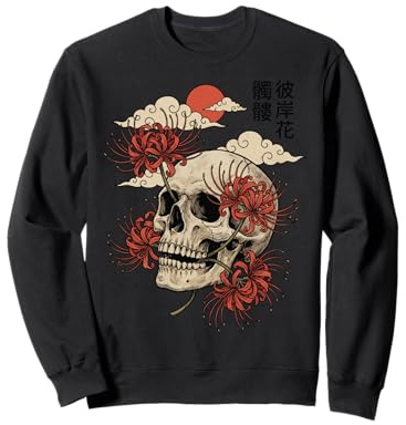 Teschio Giglio Ragno Rosso Fiore Giapponese Estetica Felpa
