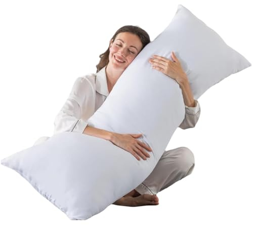 Bedding Home Hollow Fiber Small Double Bolster Pillow 4.6ft, Maternity Support Pregnancy Pillow for Women, Side Sleeper Body Pillows for Adults, Long Pillows Cuddle Cushion (Double - 4.6ft), White