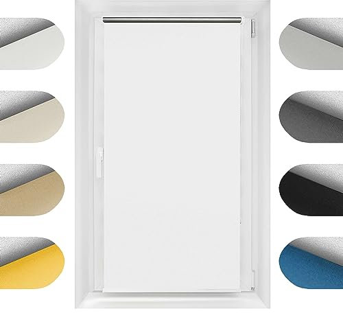 Birrke® Thermorollo ohne Bohren/mit Bohren 2in1 70x230 cm - Verdunklungsrollo für Hitzeschutz und Sonnenschutz - Fenster Verdunkelungsrollo - Einfache Montage Weiß
