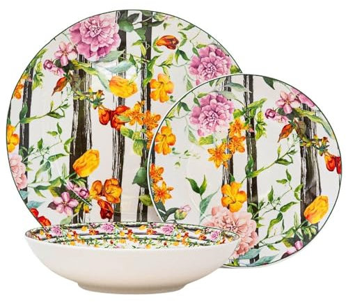 NAMAI - Servizio Piatti 6 Persone, 18 Pezzi, Porcellana Resistente, Adatti in Lavastoviglie e Microonde, Colori Vivaci, Set Piatti 18 Pezzi, Idea Regalo (FLORA)