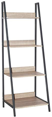 Home Source Ladder Shelving Unit, Living Room Office Bookshelf, Oak Effect Finish, 4 Tier