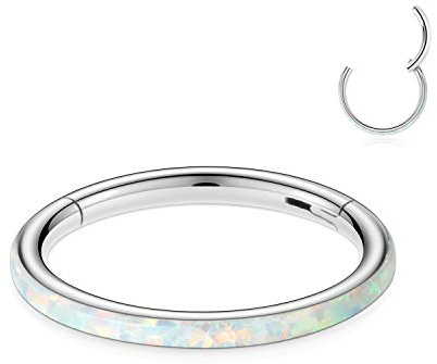 AROWRO 16G Conch Knorpel Daith Helix Ohrringe Conch Helix Creolen Conch Daith Helix Piercing Schmuck Conch Ring Conch Daith Helix Schmuck Chirurgenstahl Knorpel Helix Creolen 12mm Weißer Opal