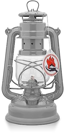 Feuerhand Baby Special 276 Sturmlaterne Eisgrau - Petroleumlampe Outdoor | Traditionelle Gartenlampe aus verzinktem Stahlblech - Made in Germany - 20h Leuchtdauer - Windfestes Schott Glas
