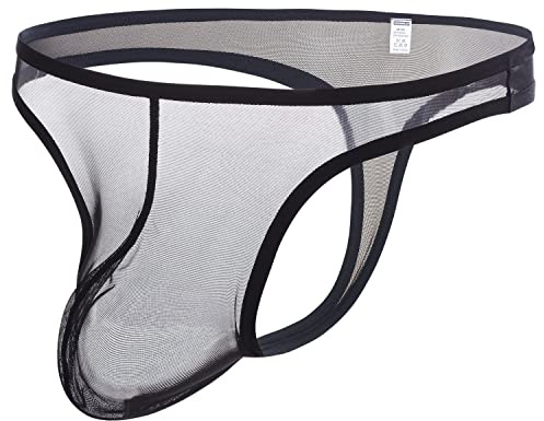 BIATWOWR Herr stringtrosa transparent underkläder sexiga underkläder för män svart M