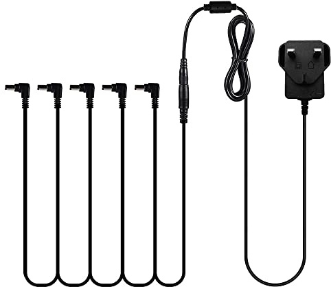 9V 1.5A Power Supply, Guitar Effects Pedal Adapter Power Supply Cord with Cable 5 Way Daisy Chain Cord, Center Negative, Extended Length Cable