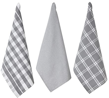 Penguin Home Küchentücher, 100% Baumwolle, umweltfreundlich, nachhaltig, stilvoll mit verschiedenen Mustern, Größe – 50 x 70 cm, Farbe – Grau & Weiß, 3 Stück