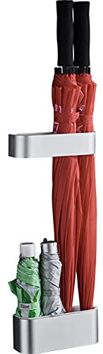 An der Wand montierter Regenschirmständer aus Metall in Silber, Mini-Regenschirmhalter für zu Hause mit Abnehmbarer Abtropfschale, Regenschirmeimer im Wohnzimmer, Flur, Eingang