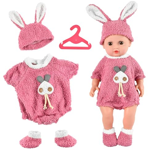 Puppenkleidung, Puppenkleider Outfits für 35-43cm New Born Baby Puppen Baby Born Kleider mit Hut und Socken, Geschenke für Jungen Mädchen (Kaninchen)