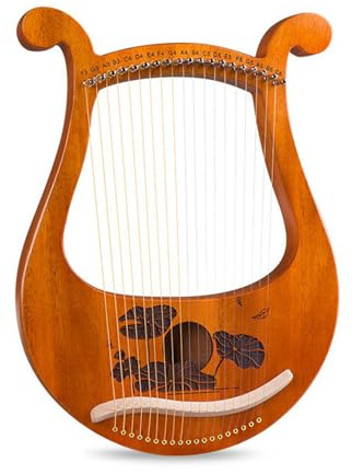 Lyre Harfe, 19 Metallsaiten Knochen Sattel Mahagoni 19-Saiter Harfe, FüR Instrumentenliebhaber Mit StimmschlüSsel, Extra Saitenset, Reinigungstuch(Color:a)