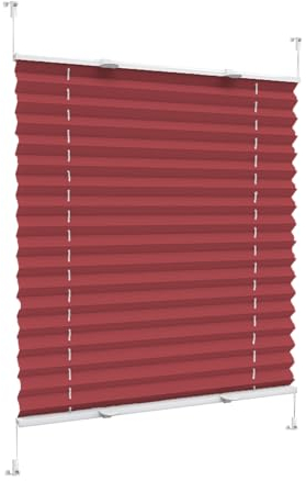 Rollo für Fenster plissee zum kleben, 80 x 140 cm UV-Schutz Sonnenschutz, Plissees für Fenster und Tür Klemmfix ohne Bohren, für Fenster & Balkontür, Rot